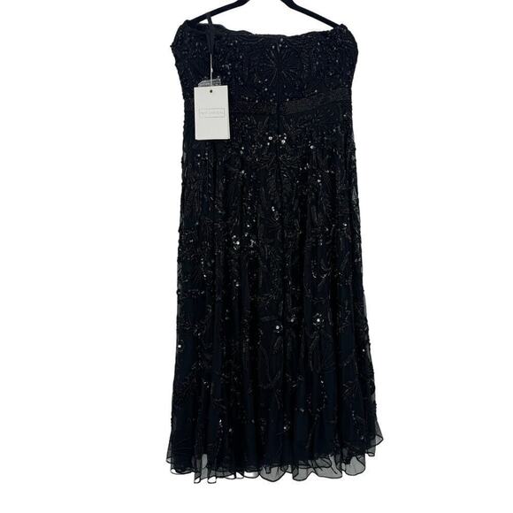 Mac Duggal Black Embellished Mesh Strapless Sequin Beaded Midi Dress Size 4 NWT - Picture 10 of 12